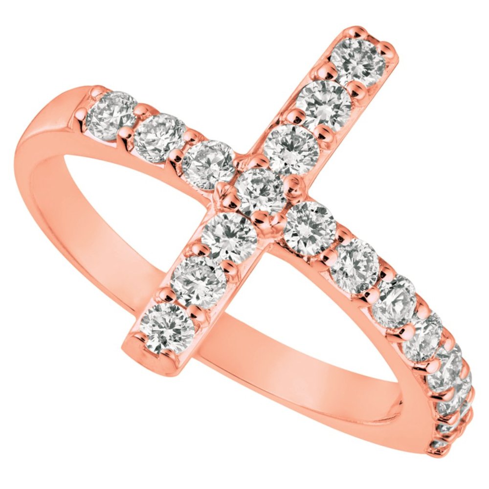 0.75 Carat Natural Diamond Cross Ring 14K Rose Gold